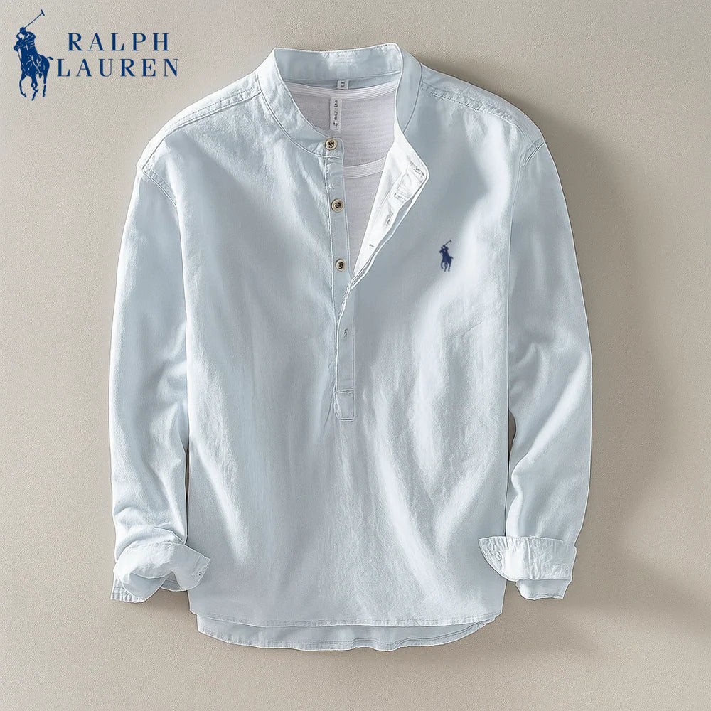 Camicia in lino con collo alla coreana